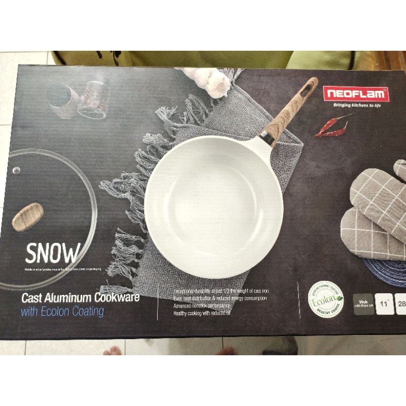 韓國neoflam Snow 28cm 陶瓷不沾鍋平底鍋 含鍋蓋 蝦皮購物