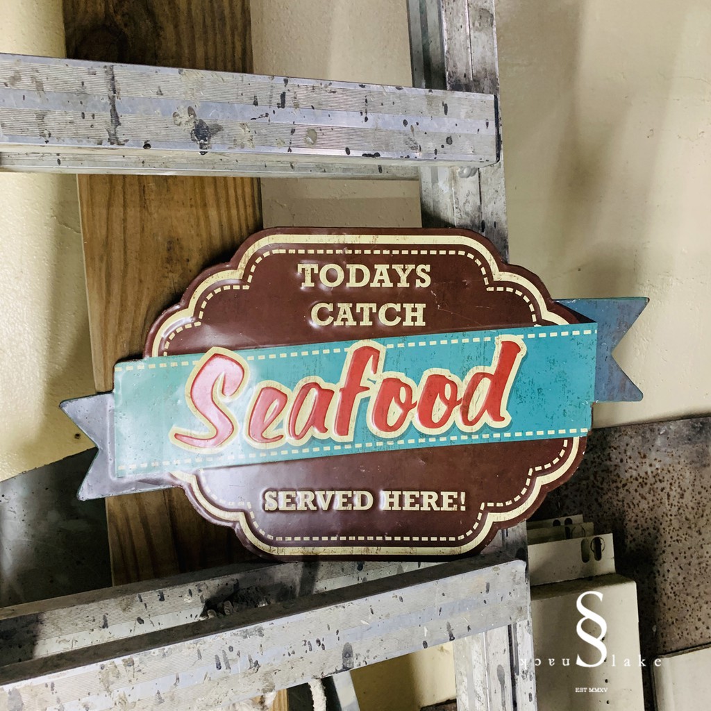 鐵皮畫 鐵牌 壁貼 壁飾 美式居家 工業風 復古seafood 海鮮看板造型美國立體鐵皮畫 蝦皮購物