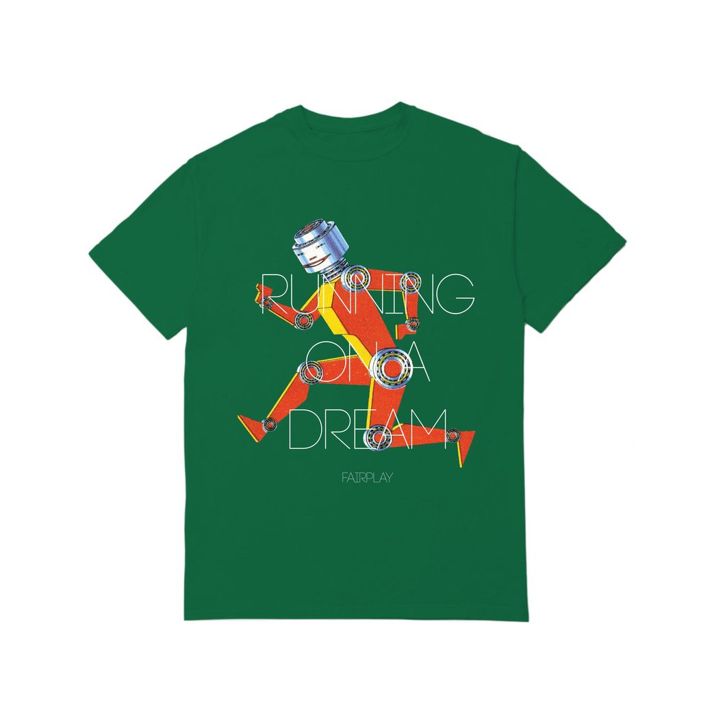 FairPlay Running Man 綠 短袖T恤 純棉 印花 休閒 上衣 美牌 短T S/S