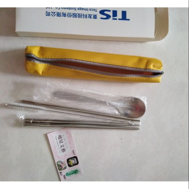304不鏽鋼吸管環保餐具組(吸管+湯匙+筷子+防水收納袋)