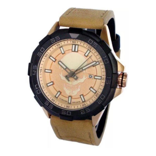 ［現貨］美國流行潮牌T5  粗曠流行骷髏頭造型男錶  手錶  厚實皮革  鋼頭錶框