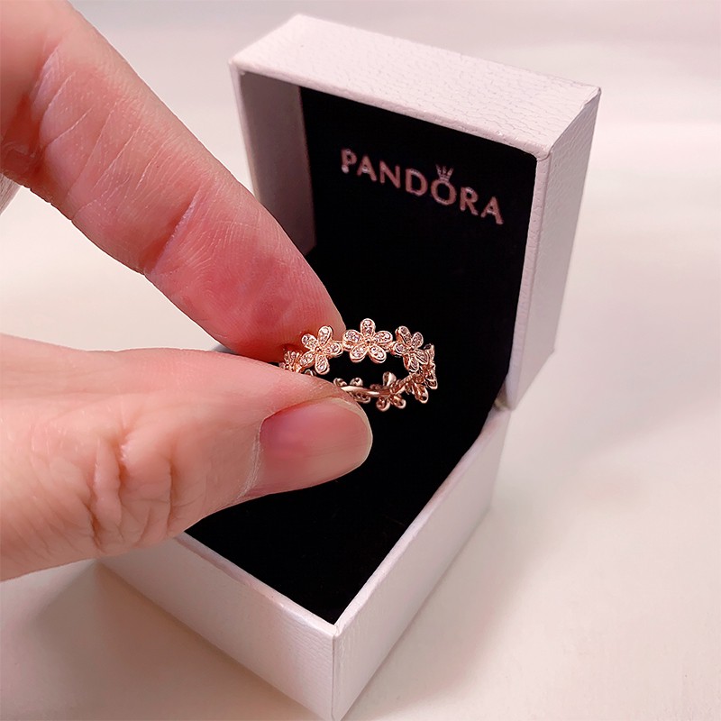 泰國代購 Pandora潘朵拉玫瑰金色炫目雛菊群戒指180934cz 時尚簡約對戒 蝦皮購物