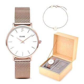 CLUSE 心型時標設計 限定 不銹鋼錶帶33mm手錶 加 手鍊禮盒 銀色/玫瑰金 女生禮物 情人節禮物
