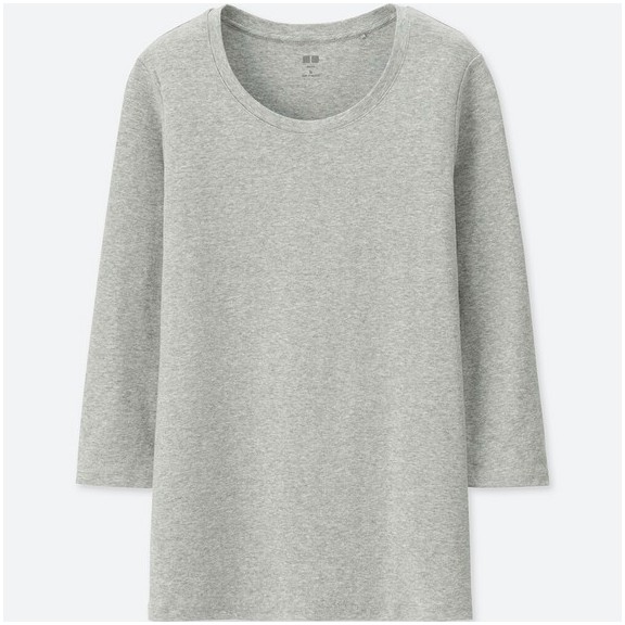 Uniqlo｜女裝 Supima Cotton 圓領T恤(7分袖) - gray