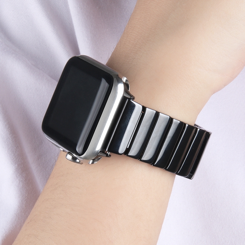 適用蘋果手錶iwatch 9代陶瓷錶帶 apple watch 456789代SE錶帶 一珠真陶瓷錶帶 蘋果三珠陶瓷錶帶