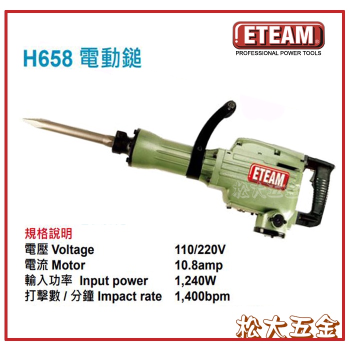 【附發票】全新 ETEAM 一等電動鎚/破碎機 H658/H-65 ETEAM H658 台灣製造
