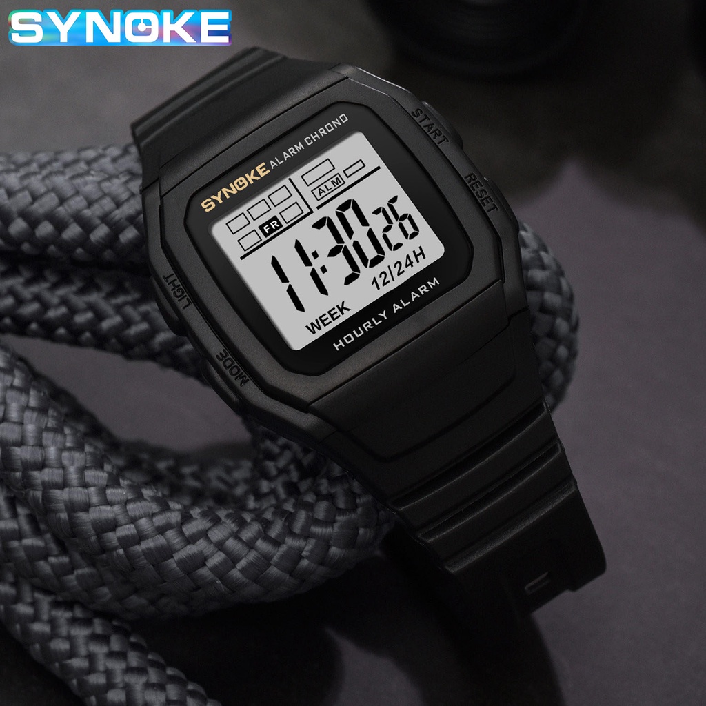 [超值選擇]SYNOKE 男士手錶 LED 顯示定時器 12/24 小時數字運動手錶