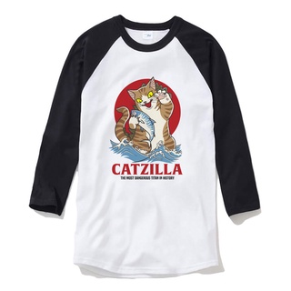 MEOWZILLA 中性 七分袖T恤 2色 貓咪哥吉拉Godzilla浮世繪日本藝妓武士Kaiju海浪海嘯