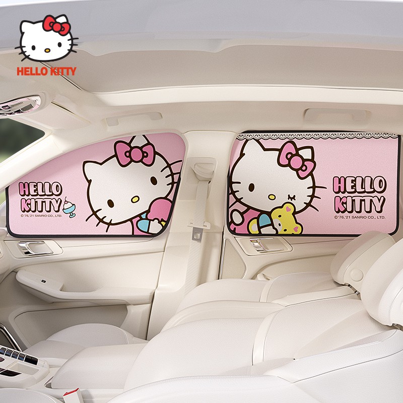 凱蒂貓 Hello kitty汽車窗簾車窗遮陽簾車載車用寶寶兒童磁吸式隔熱防晒簾 汽車用品汽車內飾裝飾百貨