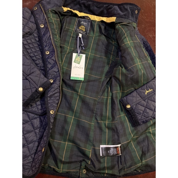 Miolla 英國品牌Joules 深藍色/深橄欖綠色內裡格紋菱格紋立領修身鋪棉外套