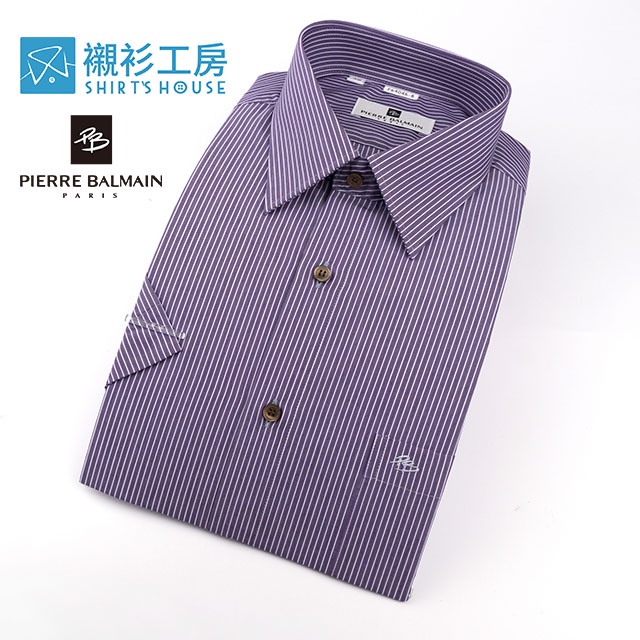 皮爾帕門pb紫底細條紋社會新鮮人短袖襯衫64046-08-襯衫工房