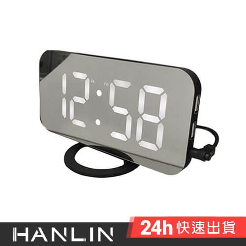 HANLIN-GCLK 兩用數字LED鏡面USB鬧鐘(USB供電) 現貨 USB 桌上 掛壁 時鐘 電子鐘 LED 時鐘
