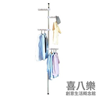 【全新福利品】頂天立地日式高效能單管不鏽鋼掛衣架_32mm加粗管徑4掛桿(衣帽架.晾衣架)