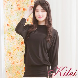 【Kilei】女裝 素色T恤 女上衣 女生衣著 百搭 圓領七分袖素面側拉鍊長版上衣XA1171-02(魅力黑)全尺碼