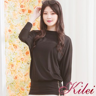 【Kilei】女裝 女生衣著 圓領七分袖素面側拉鍊長版上衣XA1171(魅力黑)全尺碼