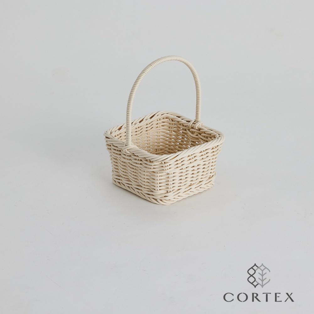 CORTEX 編織籃 仿籐籃 提籃 野餐籃 露營擺飾 小正方 米白色