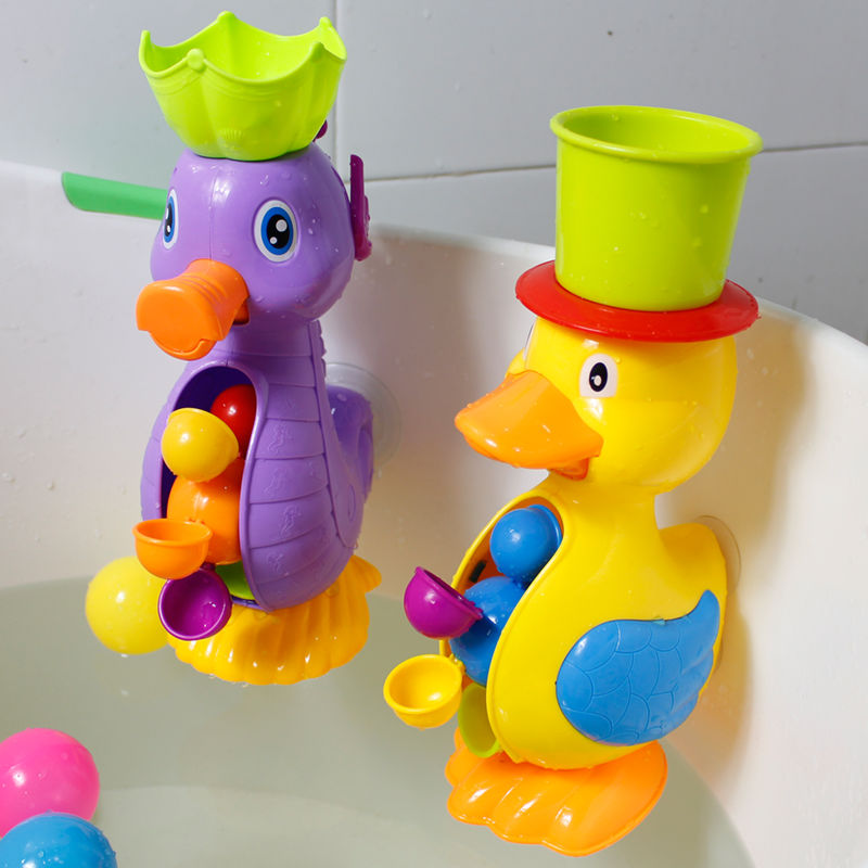 寶寶洗澡玩具 兒童戲水玩具水車女孩男孩寶寶洗澡玩具套裝大黃鴨子水車轉轉樂 戲水玩具 寶寶玩具