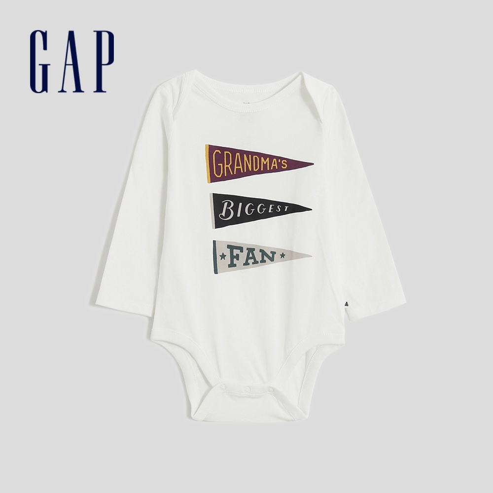 Gap 嬰兒裝 印花長袖包屁衣 布萊納系列-白底印花(429365)