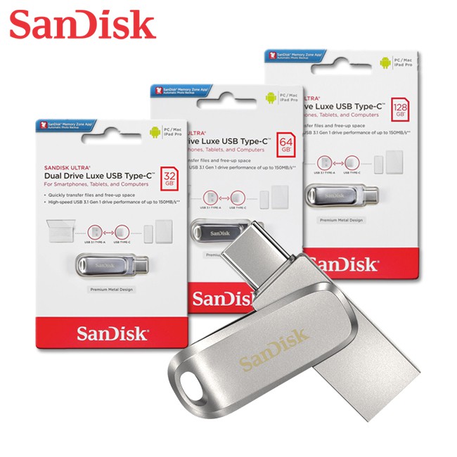 SanDisk 晟碟 32G 64G 128G Ultra Luxe USB Type-A &amp; Type-C 雙用隨身碟