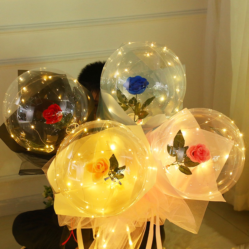 🌸台灣快出🌸《需宅配》LED發光氣球玫瑰花束 波波球帶燈 玫瑰花氣球發光氣球花 派對生日 浪漫告白 氣球燈 燈光氣球