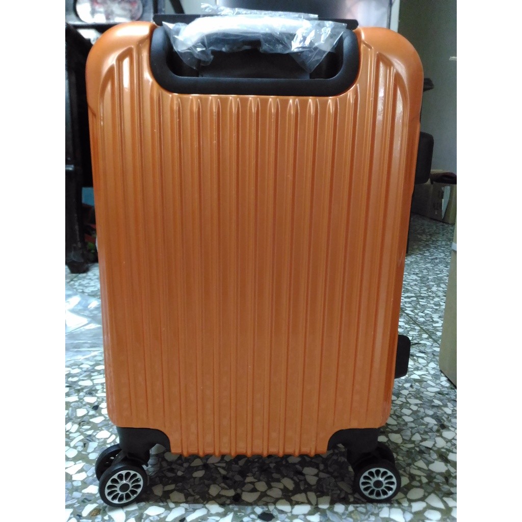 全新 20吋 亮面鏡面橘色 亮橘 四輪 密碼鎖 側邊橫放膠粒 雙排八轮旋轉輪 軟硬殼 拉桿 行李箱