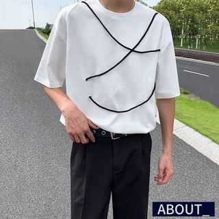 【ABOUT_歐巴】寬鬆設計感小眾純色圓領短袖T恤 韓 短袖上衣 街頭 夏 男
