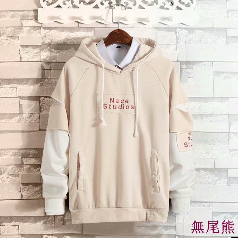 帥氣薄款連帽t恤假兩件衛衣寬鬆帽t 設計師造型帽t 潮流帥氣帽t 男帽t 衛衣帽t 長袖帽t 連帽上衣男士男生衣著