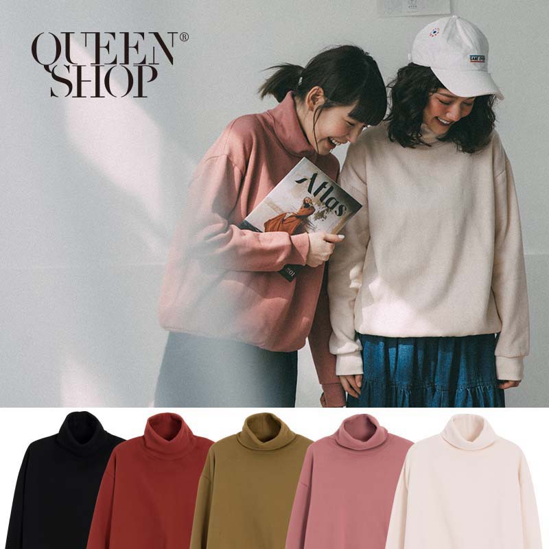 Ｑｕｅｅｎ Ｓｈｏｐ【01096122】休閒素色內刷毛長袖高領上衣 五色售＊現+預＊