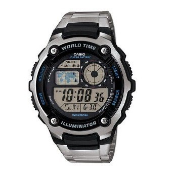 【CASIO 卡西歐】世界地圖電子錶 不鏽鋼款 AE-2100WD-1AVDF