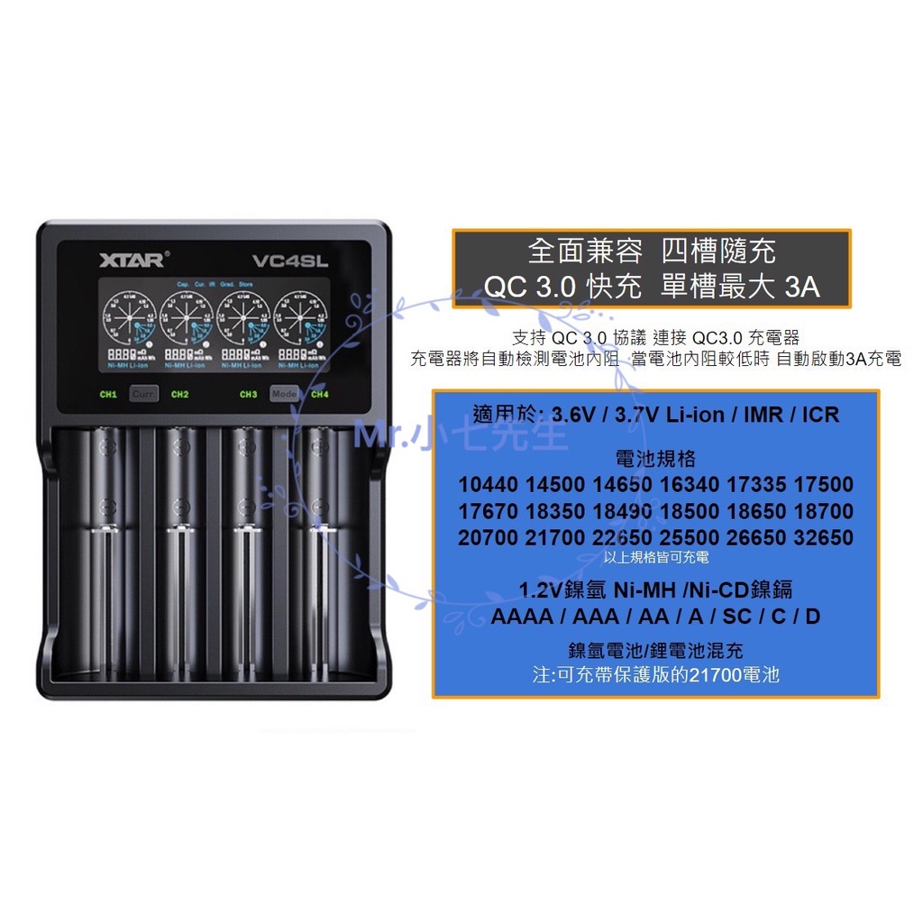 電池充電器 通用4槽2槽18650兼容21700 32650 VC4SL充放 電量量測QC3.0快充USB Type-C
