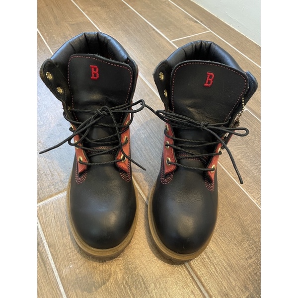 二手Timberland-黑色x酒紅麂皮靴（5.5M)