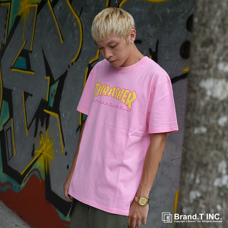 【Brand T】日線 THRASHER HOMETOWN TEE 粉色*黃字*字體*短袖*T恤*短T【TH013】