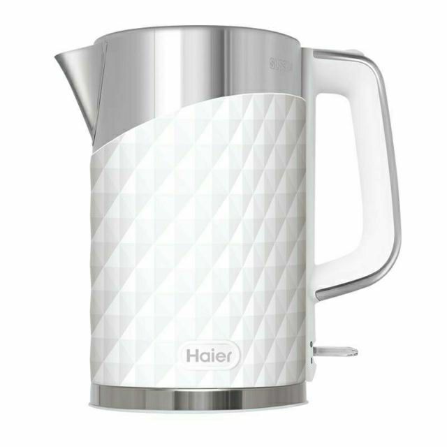 【海爾 Haier】1.7公升 鑽紋 雙層防燙快煮壺(高雅白) HB-3133BW 沖咖啡 泡茶 細口壺 電水壺 電茶壺
