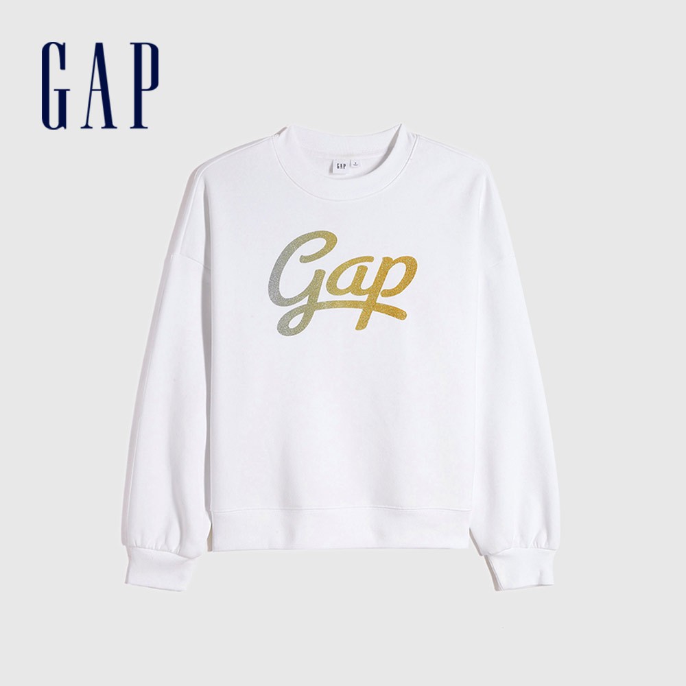 Gap 女裝 Logo大學T 碳素軟磨系列-白色(655697)