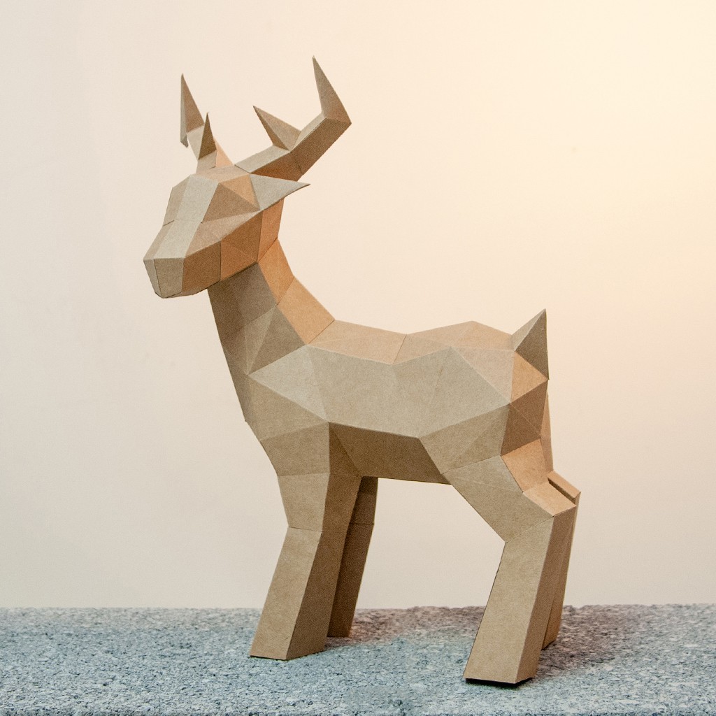 問創設計 DIY手作3D紙模型 禮物 擺飾 聖誕節/小動物系列- 幼幼小鹿 (4色可選)