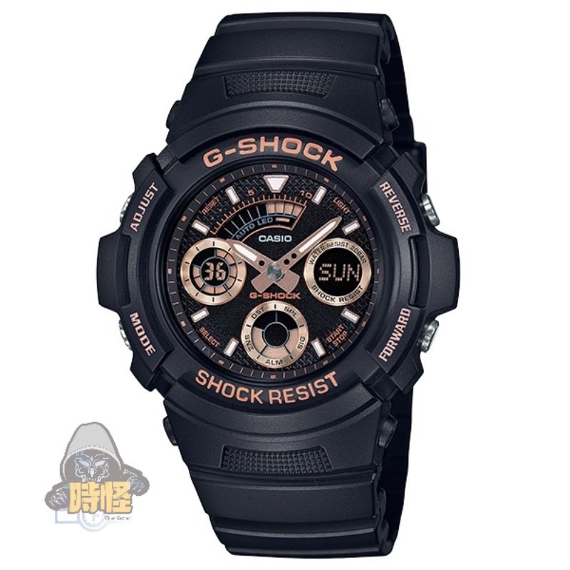 【CASIO】台灣卡西歐公司貨 G-SHOCK 指針數位雙顯系列 200米防水-黑x玫瑰金(AW-591GBX-1A4)