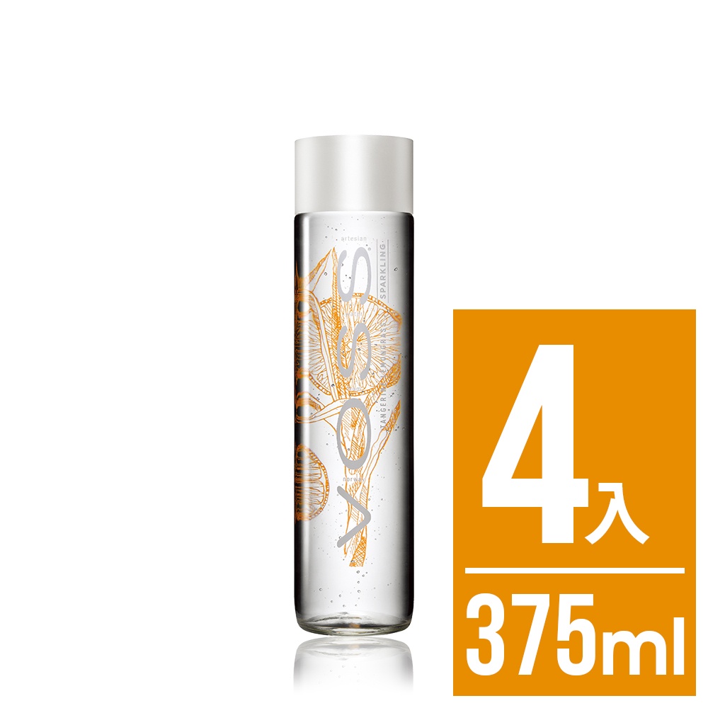 【VOSS芙絲】柑橘檸檬草風味氣泡礦泉水(4入x375ml) - 時尚玻璃瓶