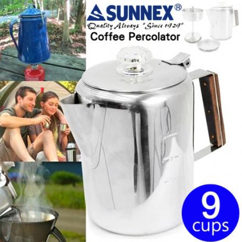 【大山野營-露營趣】CAMP LAND SUNNEX RV-ST270-9 九杯份不鏽鋼美式咖啡煮壺 (滴煮式) 茶壺