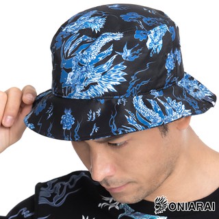 BLUE WAY 鬼洗 ONIARAI-藍摺繪滿版印花漁夫帽(黑)/0207