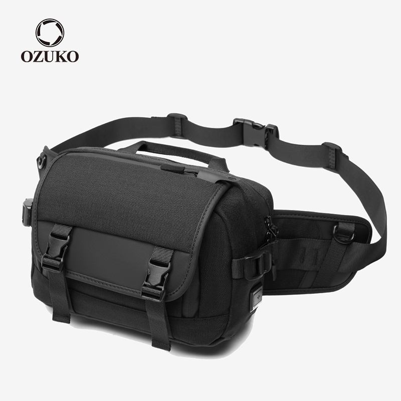 Ozuko 多功能防水牛津男士腰帶包 USB 充電戶外腰包