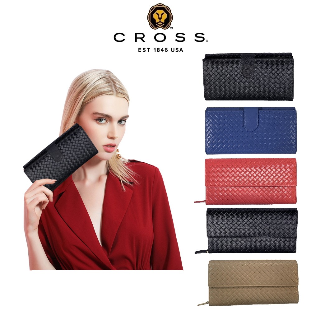 【CROSS】限量1折 頂級 小羊皮 編織紋 女用長夾 長夾 全新 專櫃 展示品 (多款任選)