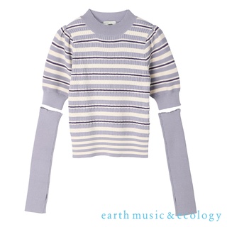 earth music&ecology 橫條紋/素面泡泡袖合身套頭針織衫-附袖套(1M23L2C0300)