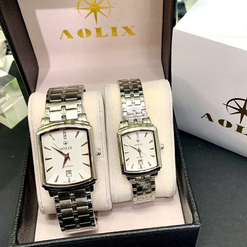 【AOLIX】奢華銀錶 日本機芯 白面晶鑽方形 情侶對錶 情人節禮物 防刮防水 保固 藍寶石鏡面 實體店面 附精美錶盒