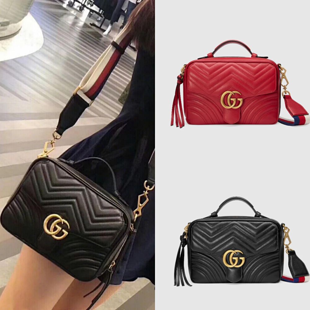 全新正品gucci Gg Marmont 牛皮手提肩背兩用拉鍊箱包 蝦皮購物
