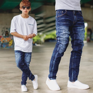 台灣出貨 男裝【NB1308J】韓國製深藍刷白素面無破小直筒牛仔褲