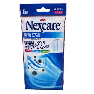 蝦皮隔日到貨 3M Nexcare醫用口罩7660成人用(藍色)-5入/包