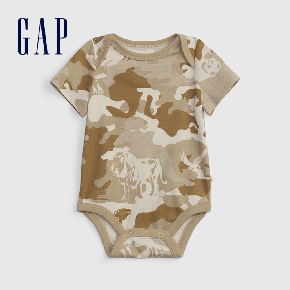 Gap 嬰兒裝 柔軟活力條紋/印花短袖包屁衣 布萊納系列-迷彩(802314)