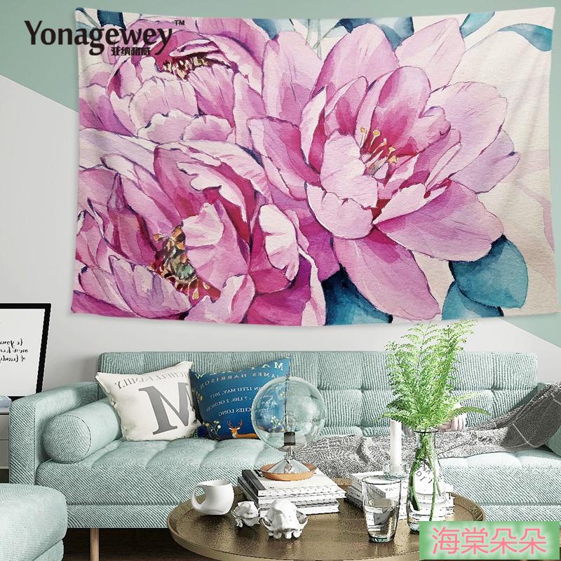 海棠朵朵❀Homemade 牡丹花插畫寫真花朵周邊臥室客廳房間裝飾畫背景牆布海報掛布掛毯
