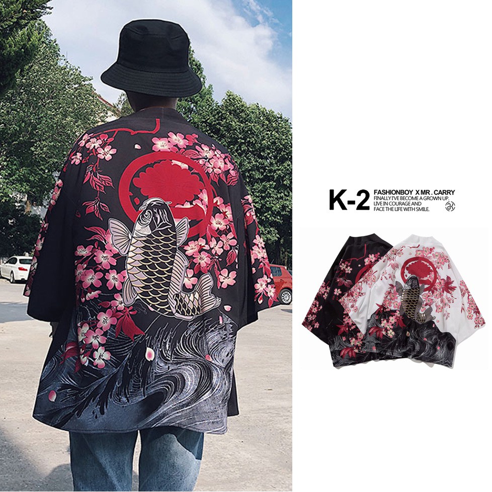 【K-2】櫻花鯉魚 浮世繪 甚平 日系 道袍 潮流 外搭  穿搭 男女可 罩衫 小外套