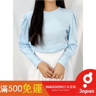 isn't she? 公主風坑條針織上衣 11015003 針織 合身 公主袖 澎袖 宮廷風 甜美 寶寶藍